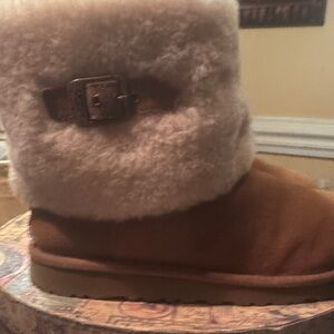 UGG Cozy Tan and Cream Boots with Buckle